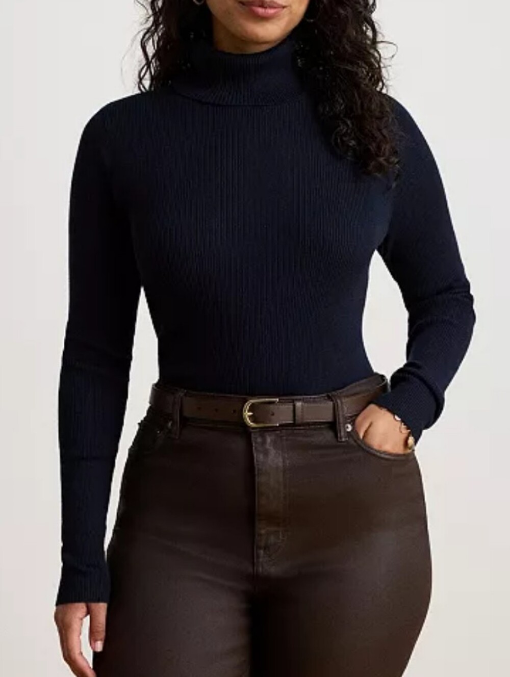 Ralph Lauren Navy Ribbed Turtleneck Top Size SP Like New Minimalist Quiet Luxury - Picture 2 of 8